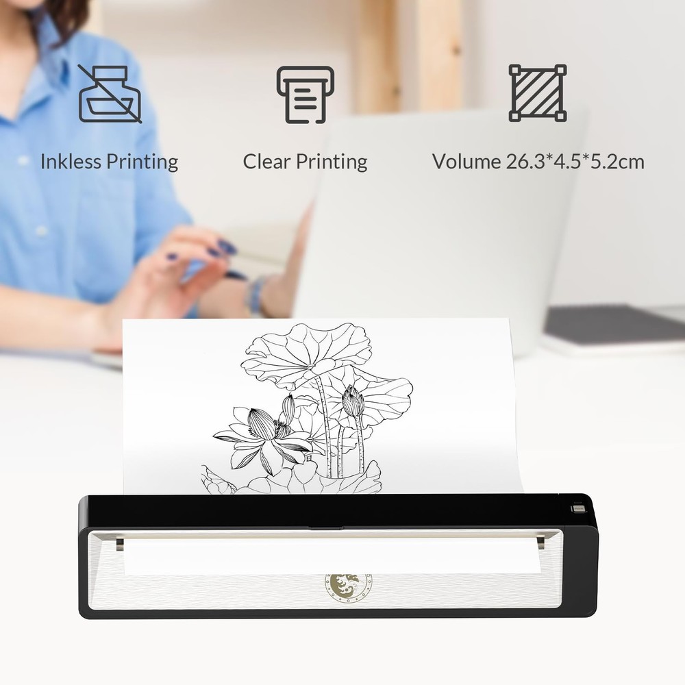 Wormhole Tattoo Stencil Printer, Wireless Bluetooth Printer with black