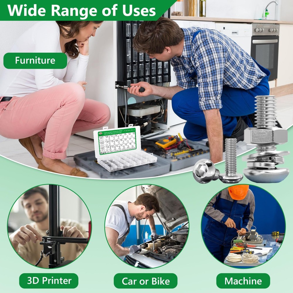 820PCS Screws and Nuts, M2 M3 Hex Button Head, 820 Silver