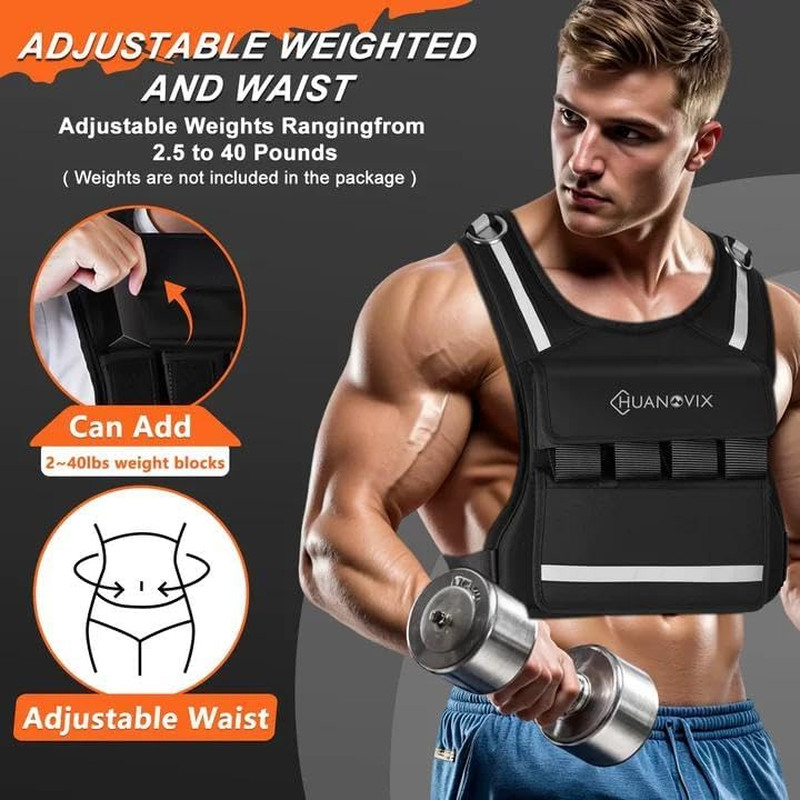 Weighted Vest, 0-40 LBS Adjustable Weight Vest with Reflective Stripe, No Weight