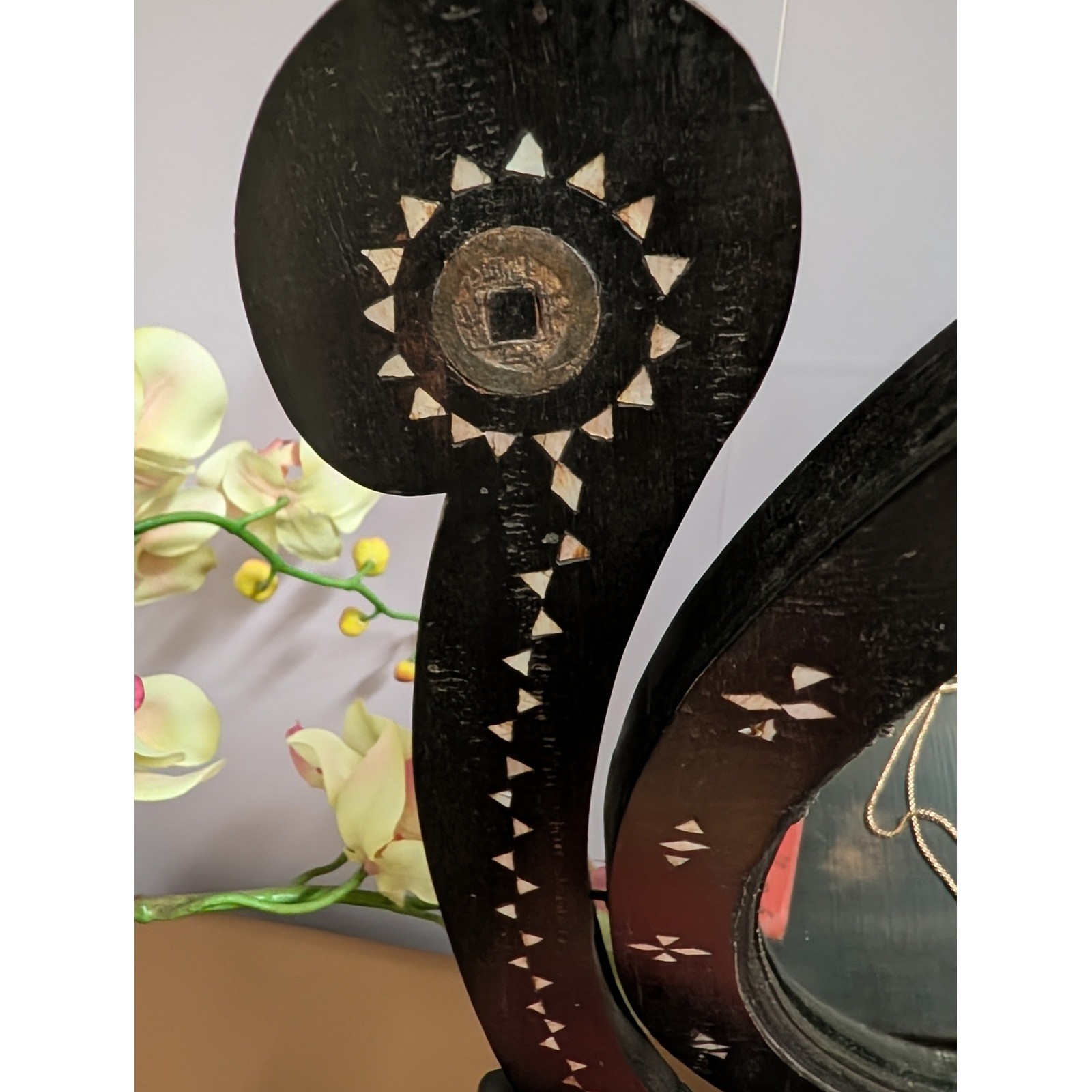 Vintage Hand Made Wood Vanity Dresser Mirror With Pearl Inlay Moody Romantic