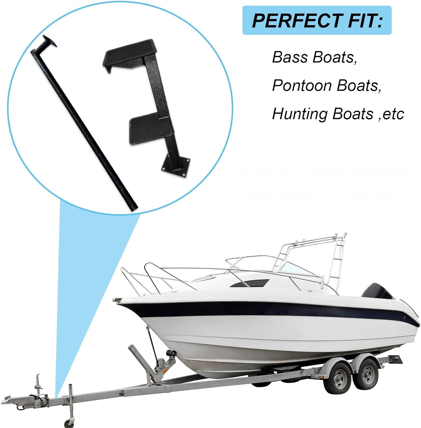 Dual Step Boat Trailer Steps for The Tongue with Handle, Universal Fit Bass Boat