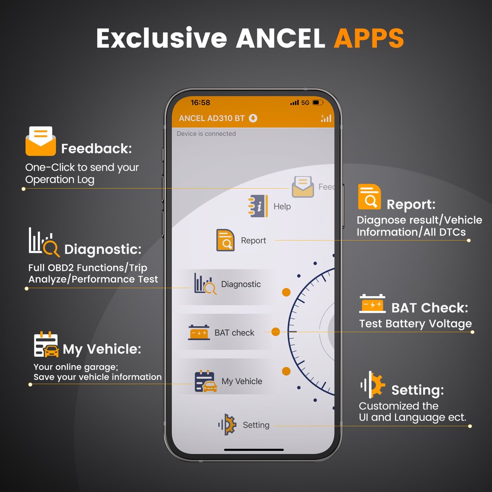 ANCEL AD310 BT Bluetooth OBD2 Scanner for iOS Android Engine Check I/M Readnes