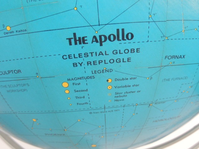 NICE 12" Apollo Celestial Globe 1971 Replogle Rotating Stars Constellations Blue