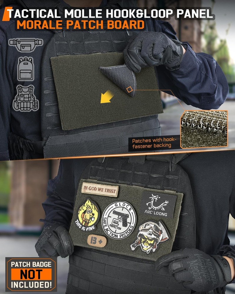 Molle Hook&Loop Panel, Mounting Placard Platform for Hook-Backing Pouch,Tacti...