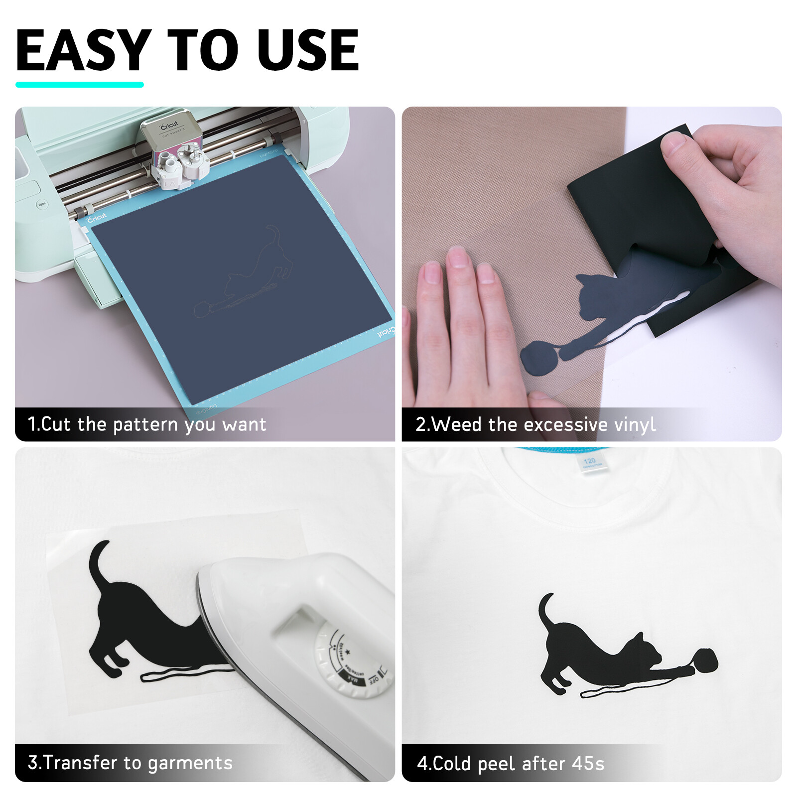 HTVRONT Heat Transfer Vinyl Roll Iron on Heat Press HTV T-shirt 12"x 5FT-50FT