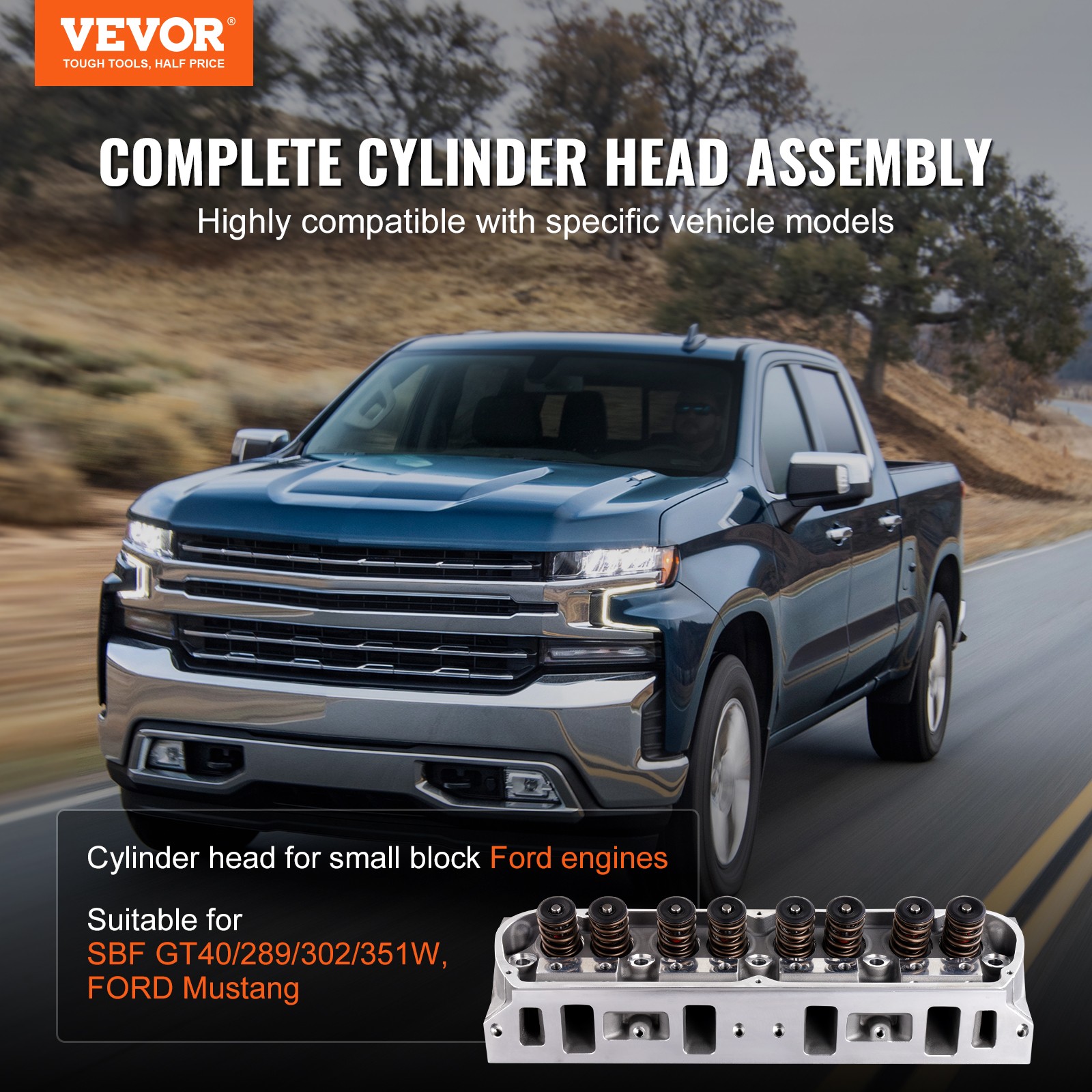 VEVOR Complete Aluminum Cylinder Heads FORD SBF GT40 289 302 351W Mustang 175cc