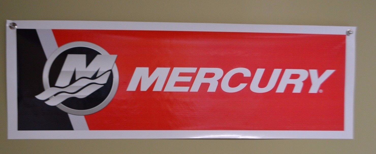 Mercury Red Outboard Motor Sign Banner for Fishing Bass Boat