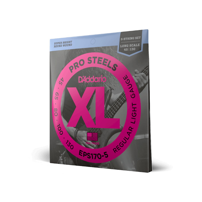 D'Addario EPS170-5 ProSteels 5-String Long Scale Bass Strings, 45-130