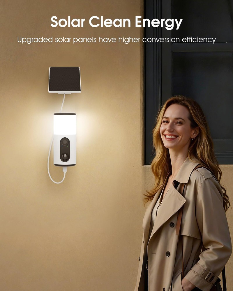 Floodlight Camera with Solar Panel, 4MP Battery Powered Security Cameras for ...