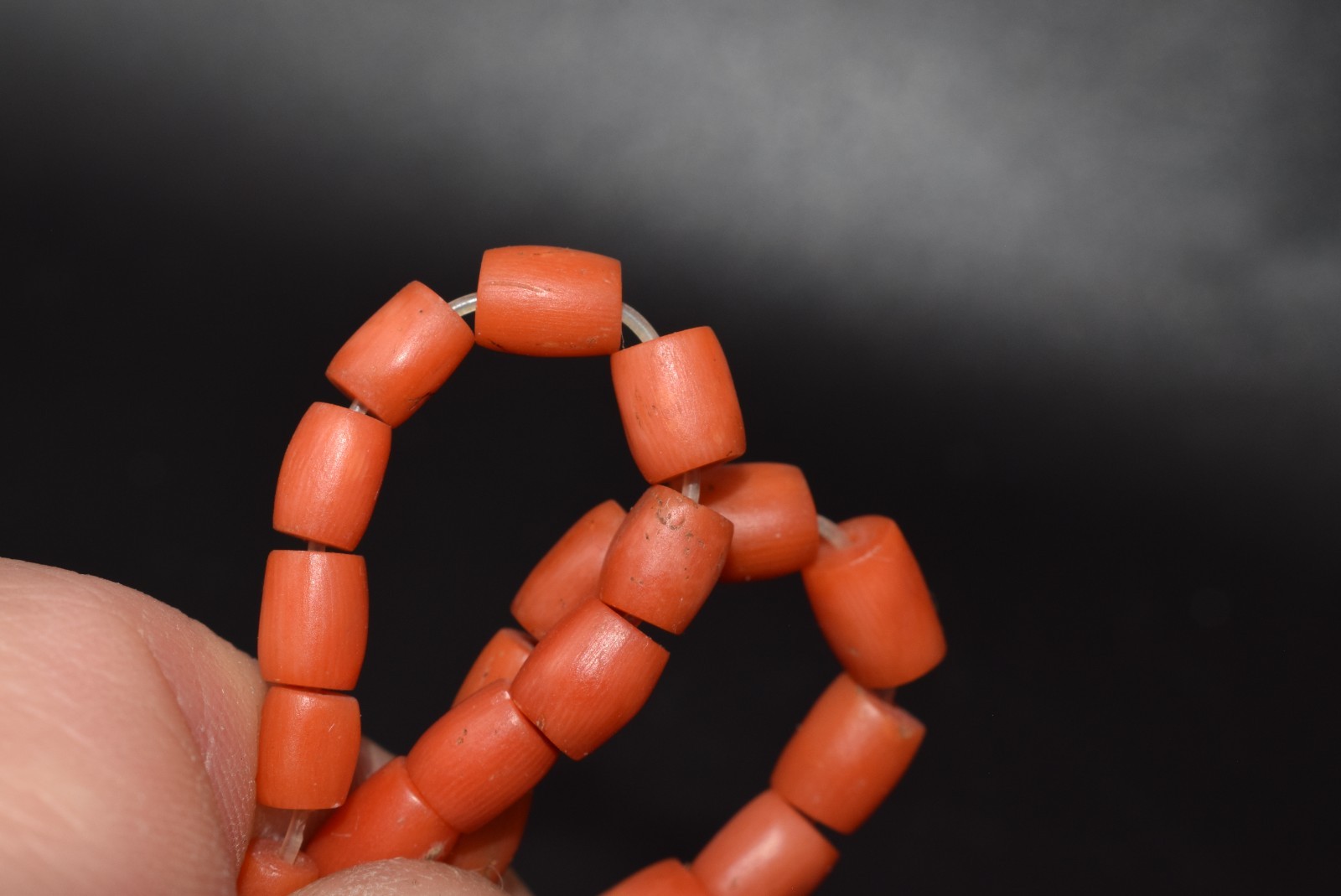 UNDYED Antique BEAD CORAL salmon VTG Mediterranean TIBETAN Japan Mala dZi Chung