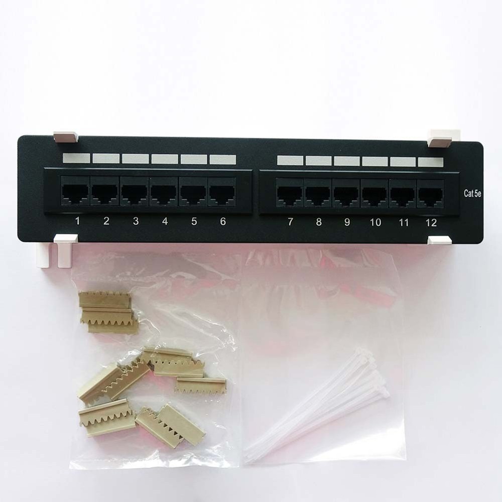 12 Port Cat5e RJ45 Vertical Patch Panel 110 Type Network LAN w/ Mounting Bracket