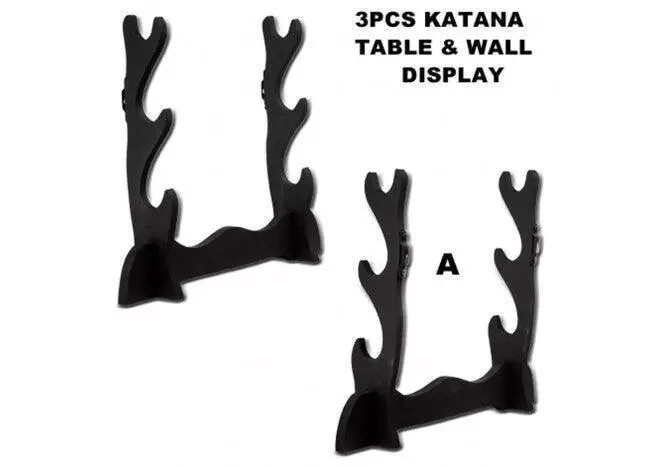 Three Tier Sword Display Stand Dual Purpose Solid Wood with Black Finish