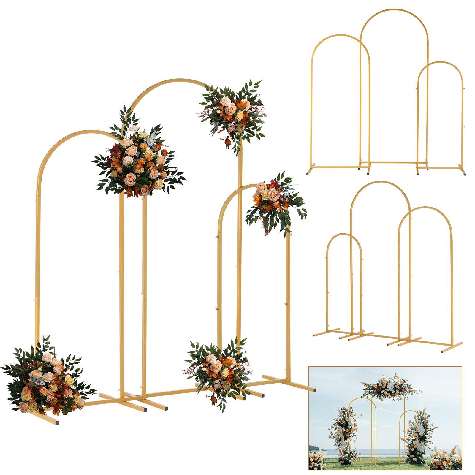 Set of 3 Metal Arch Backdrop Stand Gold Wedding Arch for Ceremony Decorations