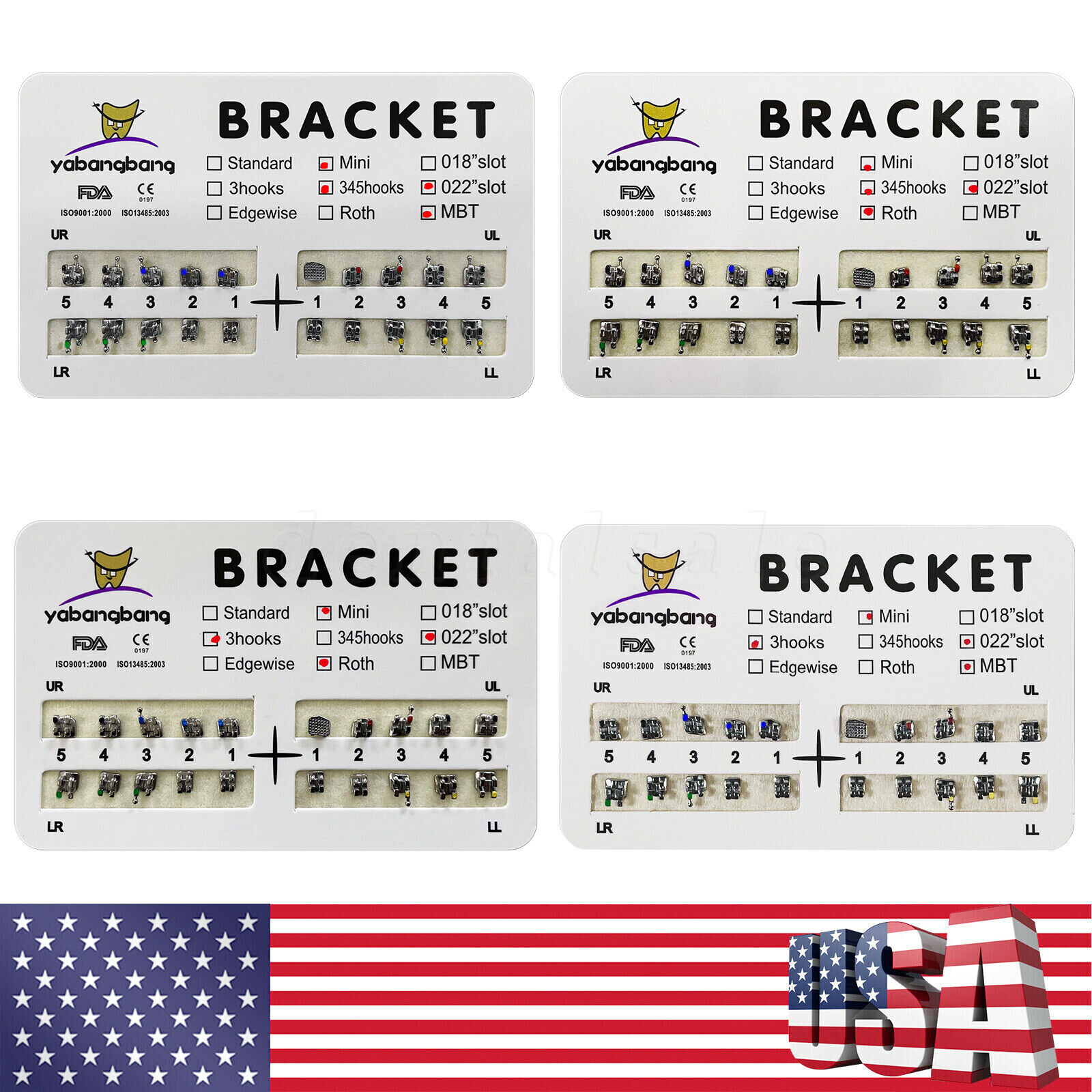 200pcs Dental Orthodontic Bracket Braces Roth/MBT 022" Slot 3/345 hooks Metal US