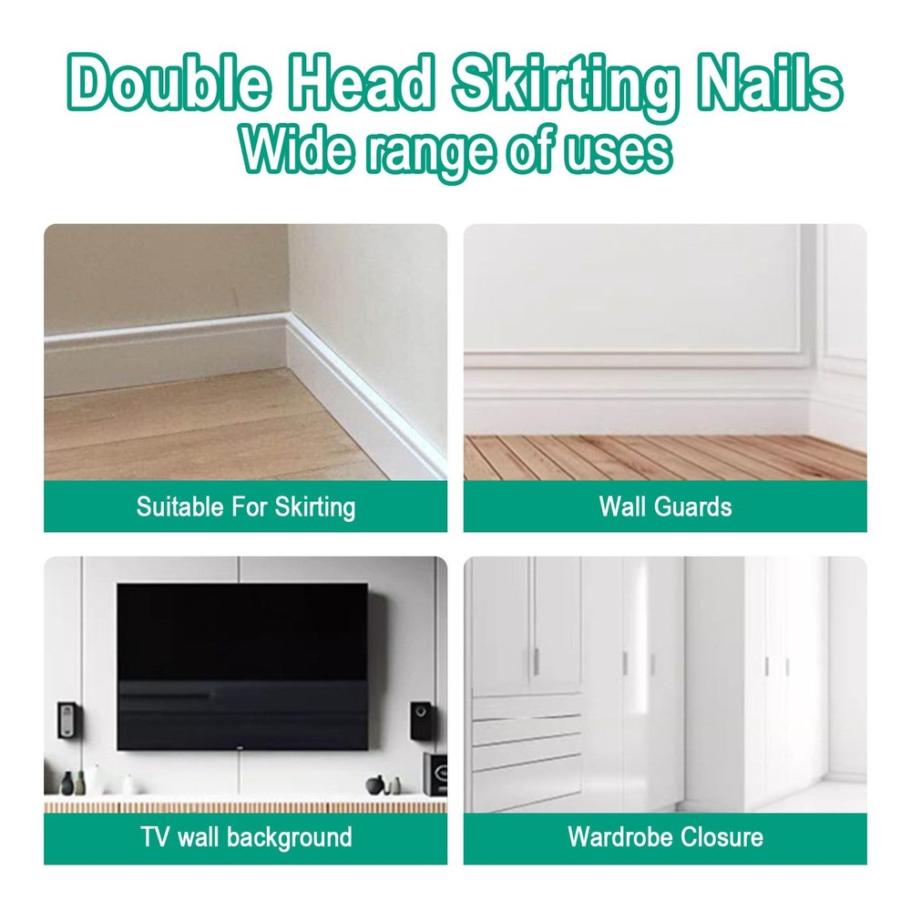 250 Pcs Double-Head Skirting Thread Seamless Nail, Double-Headed Silver