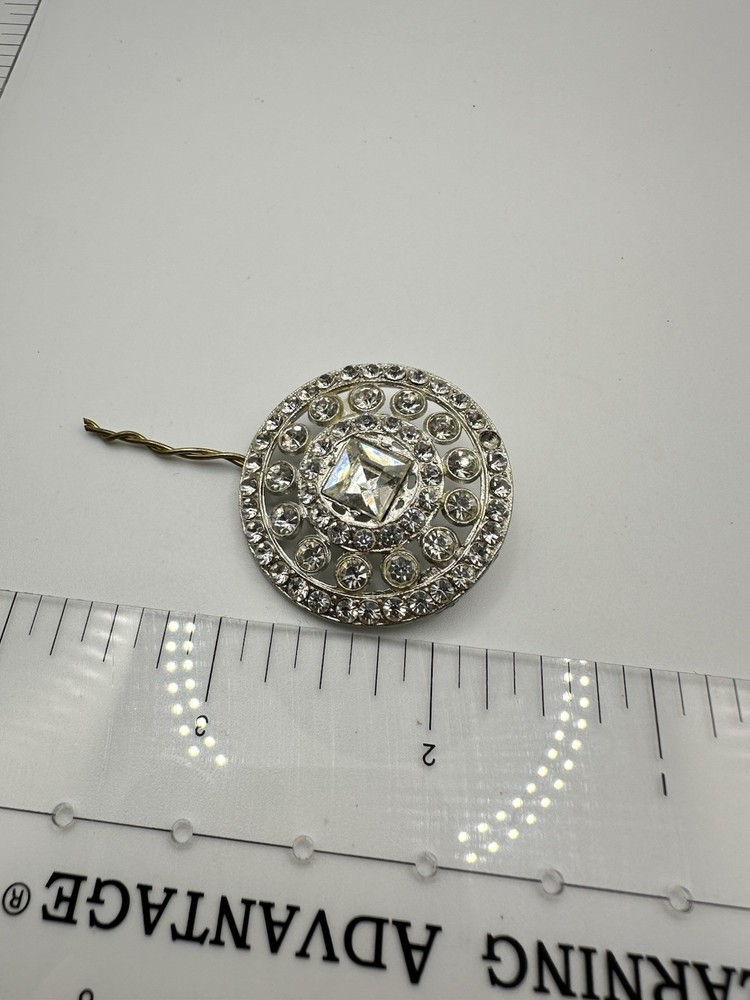 Antique Silver Tone Rhinestone Crystal Button Or Pendant Large Unsigned Read