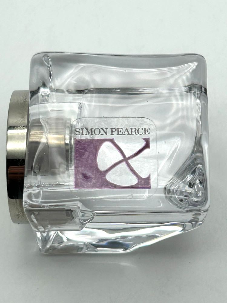 Simon Pearce Clear Glass Small Angled Cube Desk Clock ~ 2" Tall ~ Signed