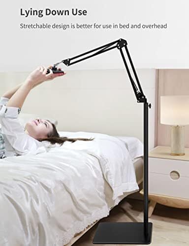 Adjustable Tablet Floor Stand with Weighted Base and Stretchable Arm for Devices