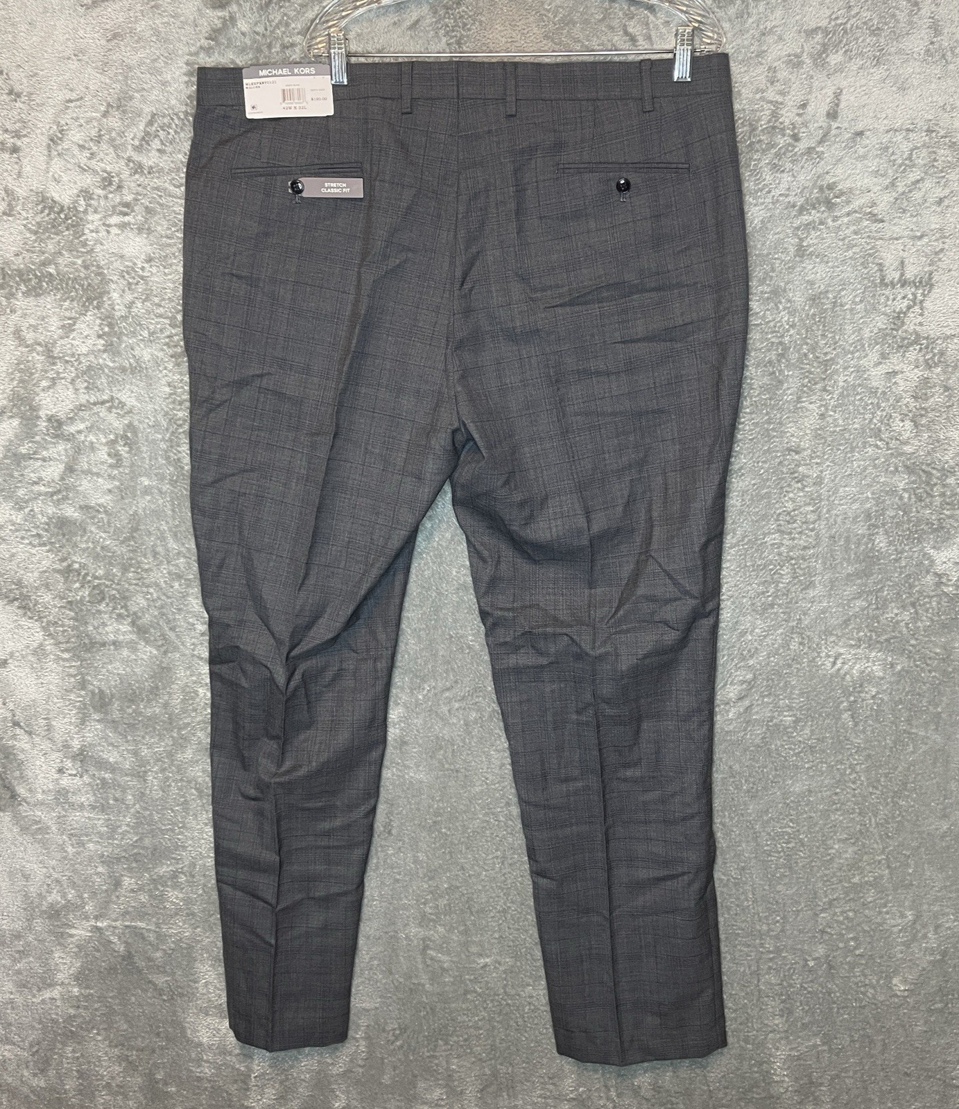 Michael Kors Mens Malone Classic Fit Plaid Stretch Suit Pants Gray Blue Passport