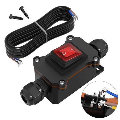 Inline Switch 20A 125V AC DPST Inline Cord Switch Waterproof IP66 with Red Li...