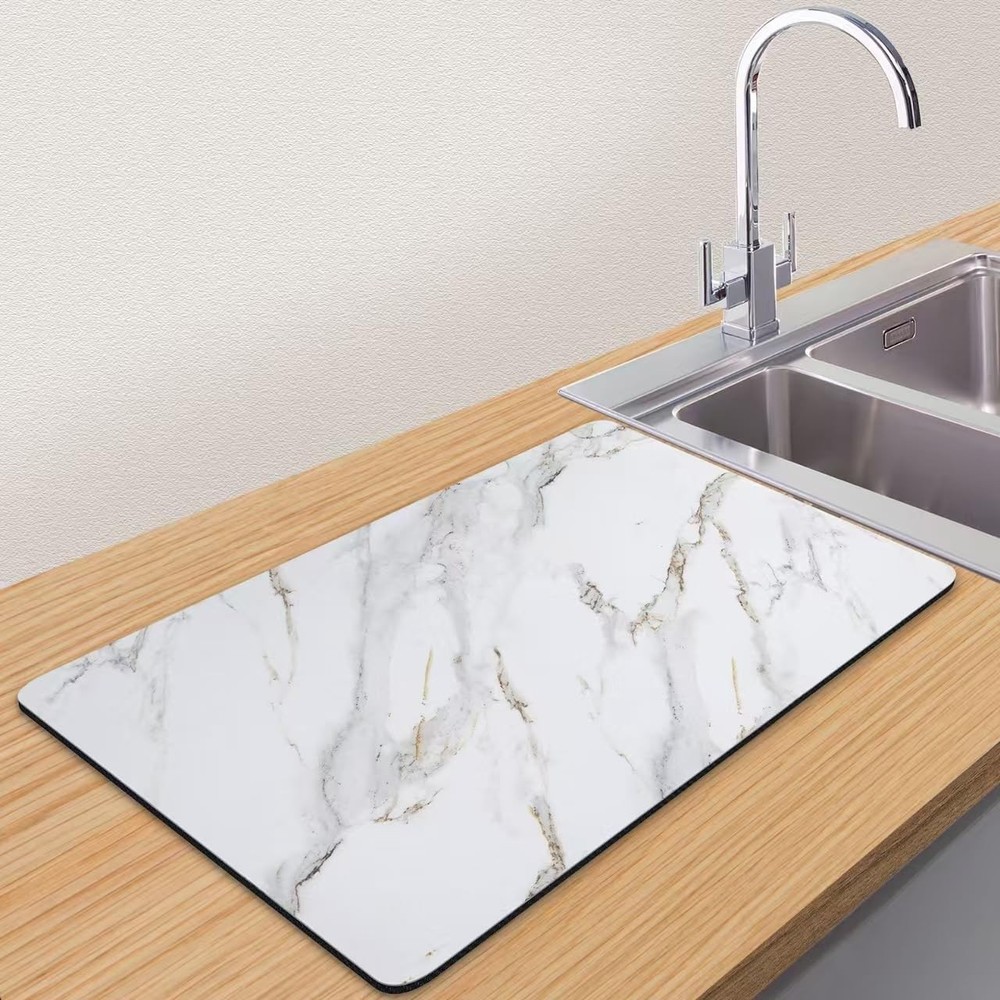 Marble Pattern Dish Drying Mat Absorbent Coffee Bar Mat Kitchen Counter Non-slip