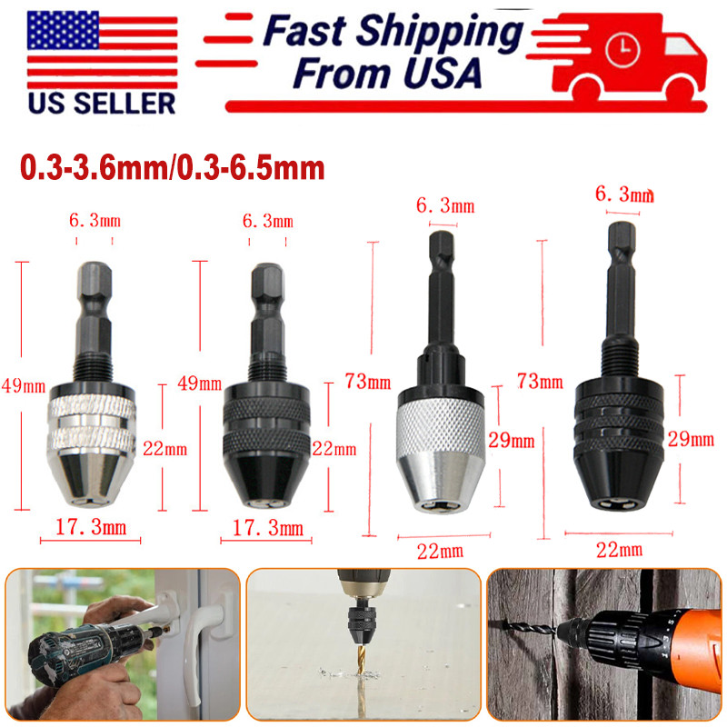 1/4"Hex Shank Keyless Chuck Adapter Drill Bit Quick Change Driver Converter Tool