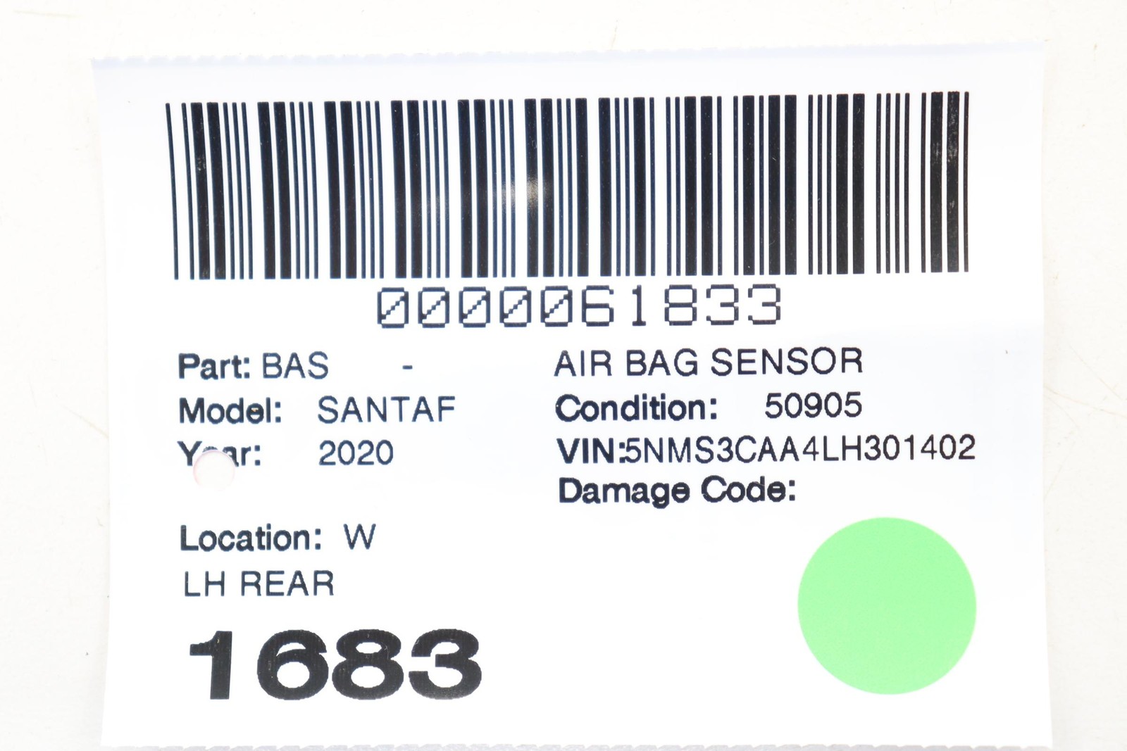 2019 - 2023 HYUNDAI SANTA FE REAR LEFT AIRBAG PRESSURE SENSOR OEM 95920S1000