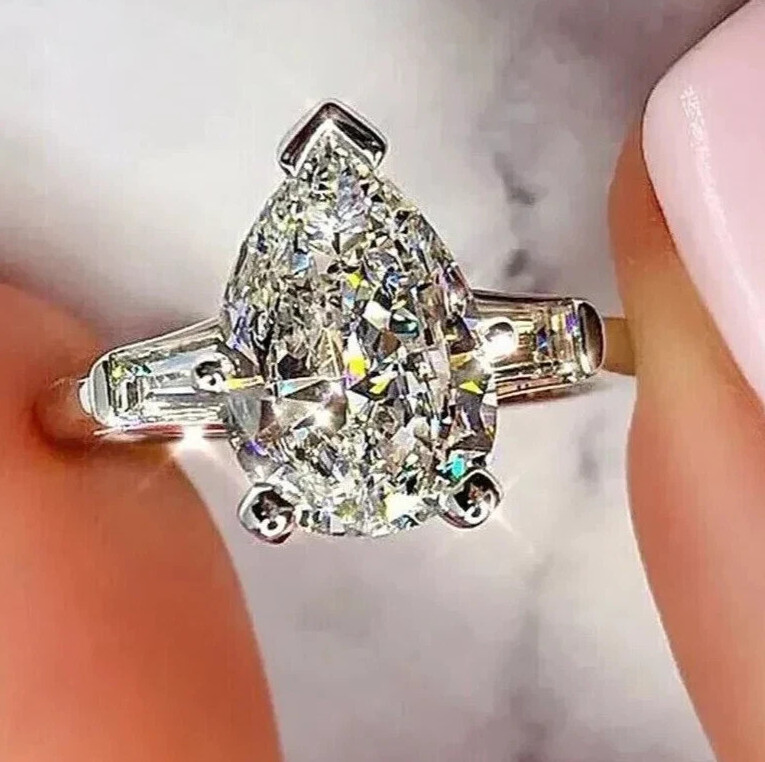 Solid 950 Platinum Diamond Wedding Ring IGI Lab Created Pear Cut 2.50 Ct 3 Stone