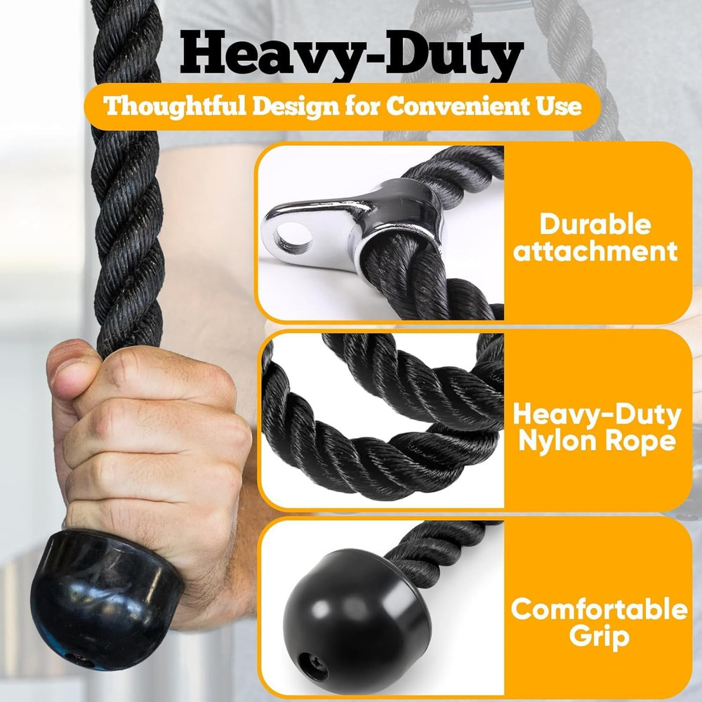 Double Length Tricep Pull Down Rope - 54 Inches Attachment for Cable Machine - H
