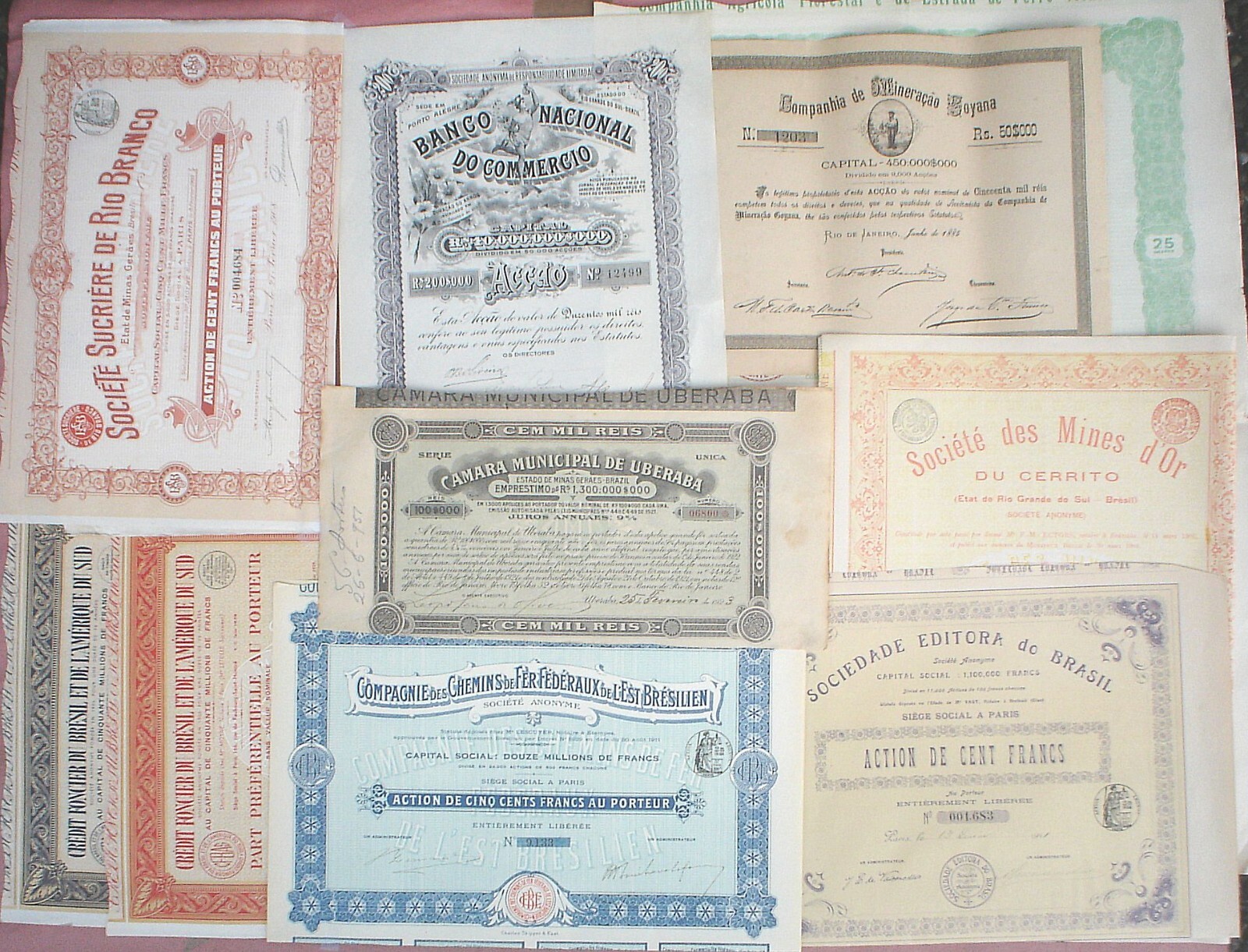 Brazil, Collection of 12 Bonds and Stocks 1885 - 1939, all are uncancelled