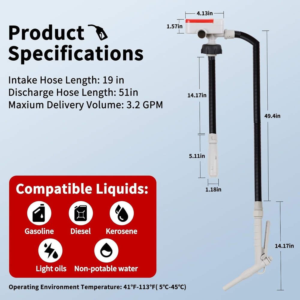 Fuel Transfer Pump (3.2GPM) with Hand Nozzle for Quick Stop Flow Control,...