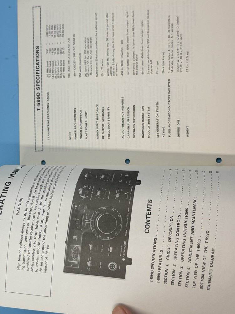 Kenwood T-599D Instruction Operating Manual