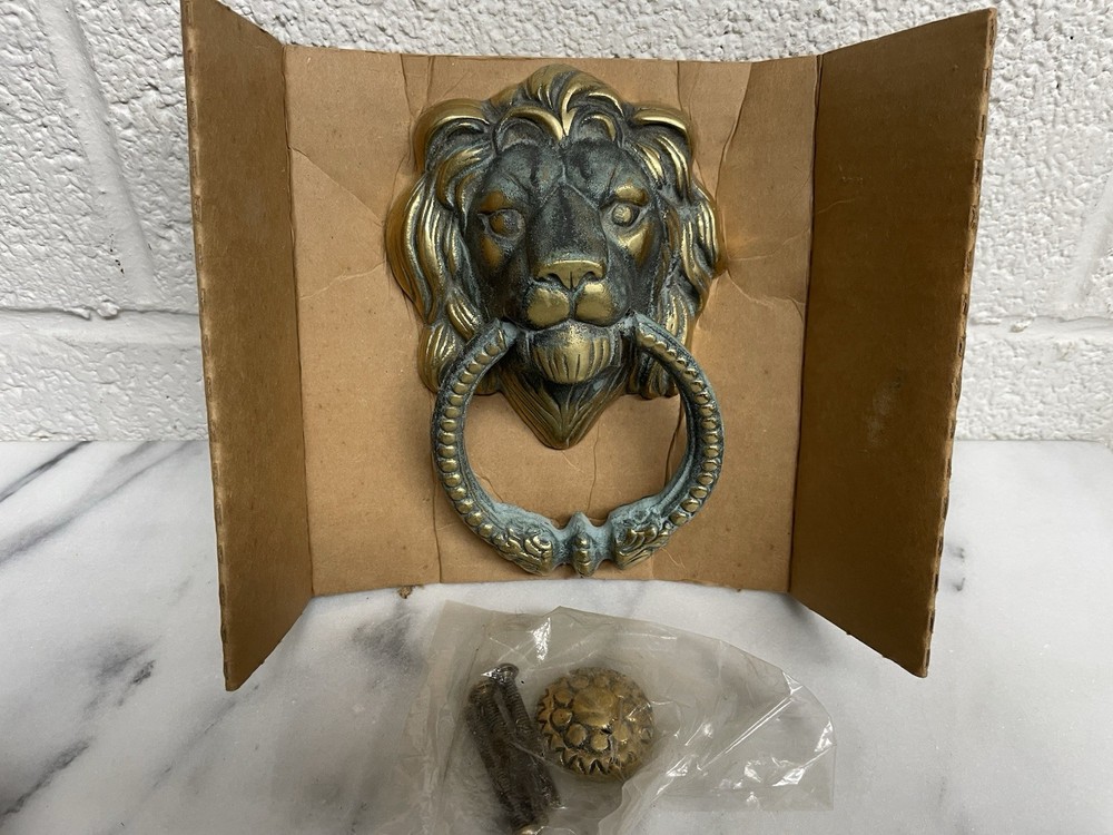 VTG Solid Brass Lion Head Door Knocker With Hardware NOS