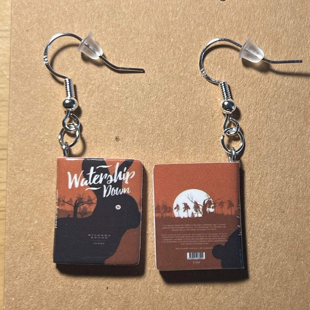 “Watership Down” Handmade Mini Book Dangle Earrings