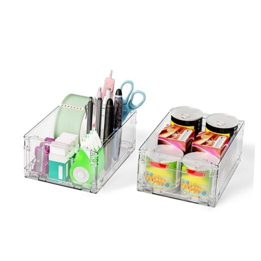 2-Pack Foldable Plastic Baskets, Stackable 2 pack (Small: 8.07"x 6.1" x 3.74")