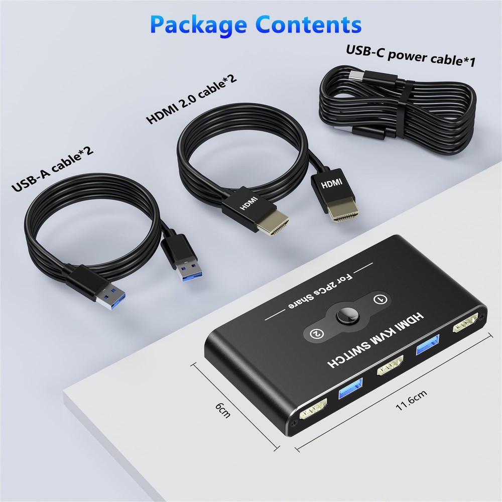 KVM Switch, KVM Switch 1 Monitors 2 Computers, HDMI Switch, 4K@60Hz KVM Switc...