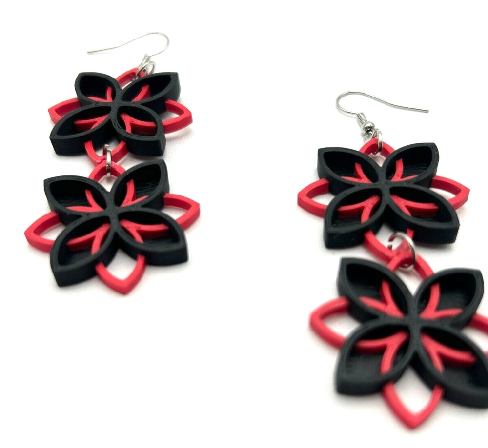 Two Tone Floral Dangle Earrings - 3D Printed - Geometric - Color Blocking