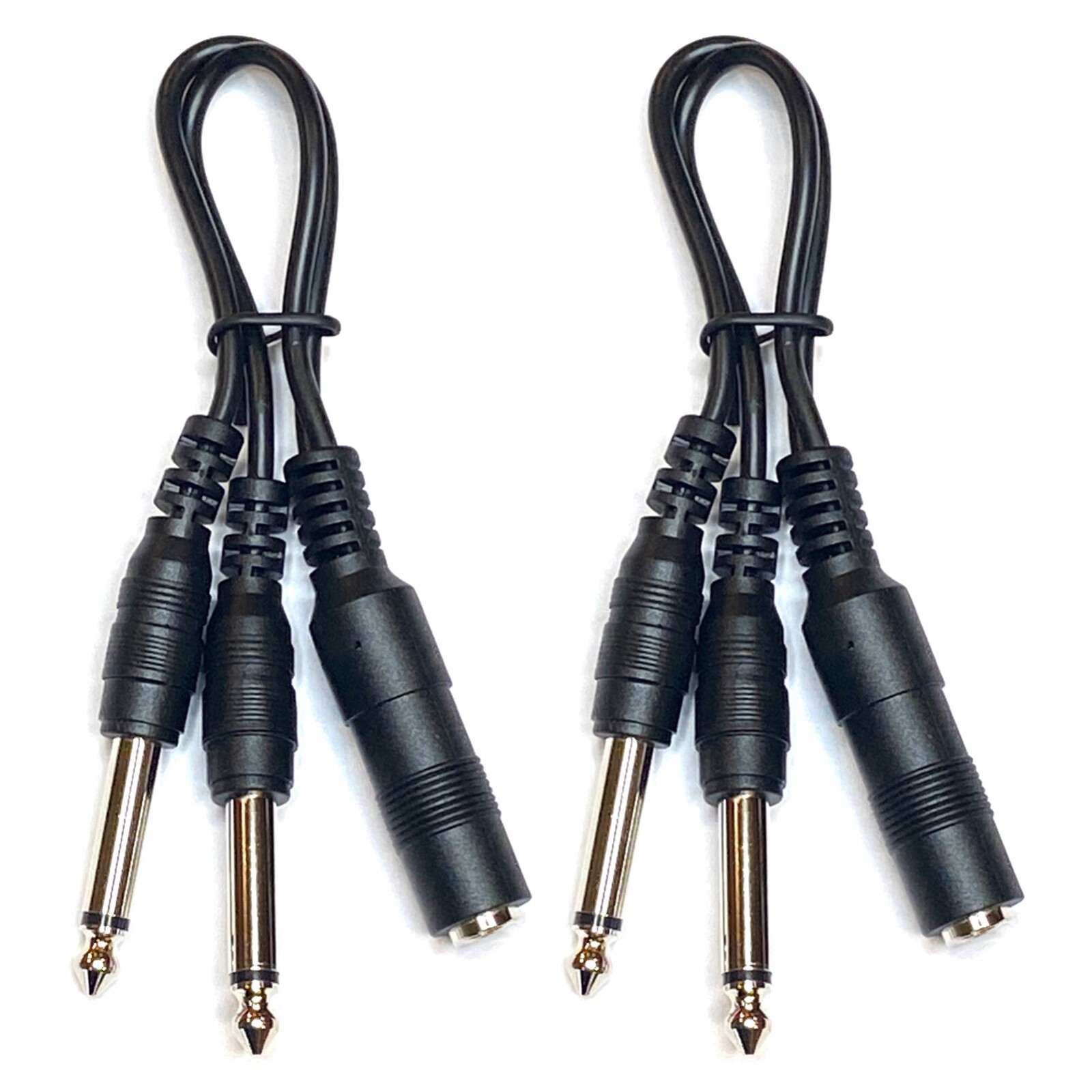 (2) Pack 1/4 inch mono TS Female to 2 x 1/4 inch Male Mono TS Y splitter cable