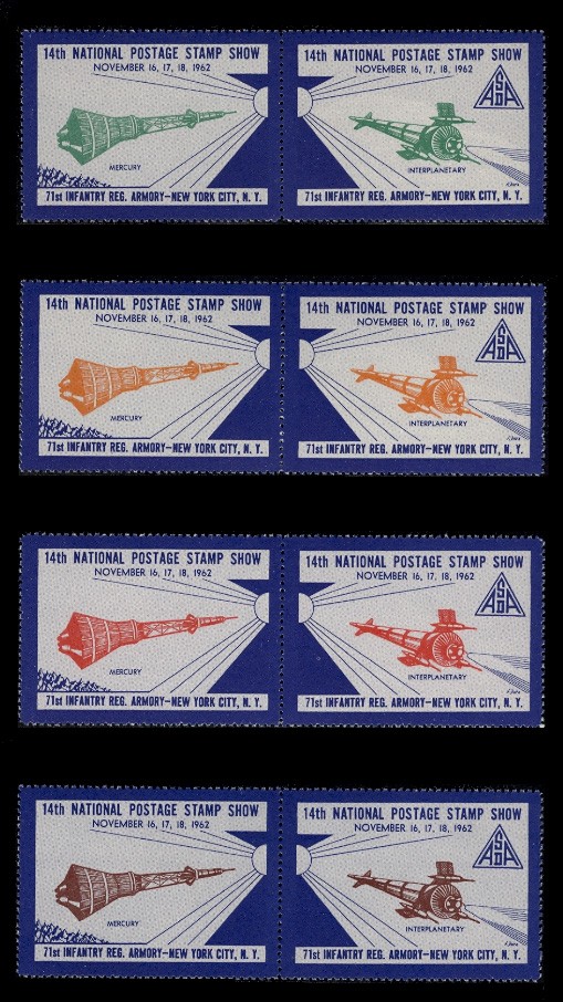 ASDA STAMP SHOW LABELS - 1962, PERFORATED, SET OF 8 (4 PAIRS)