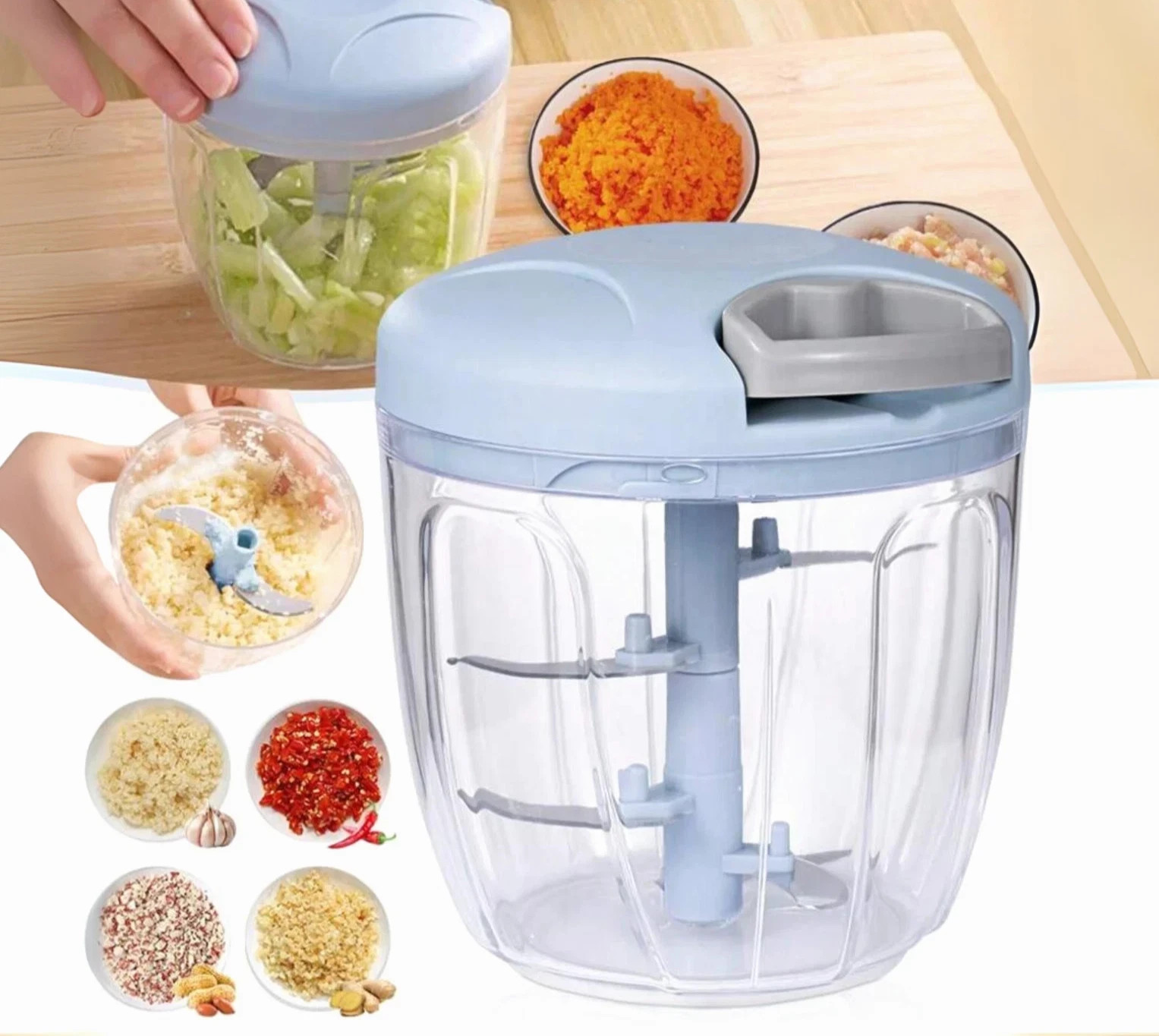 Vegetable Chopper Manual Food Processor Portable Hand Pull String Garlic Mincer.