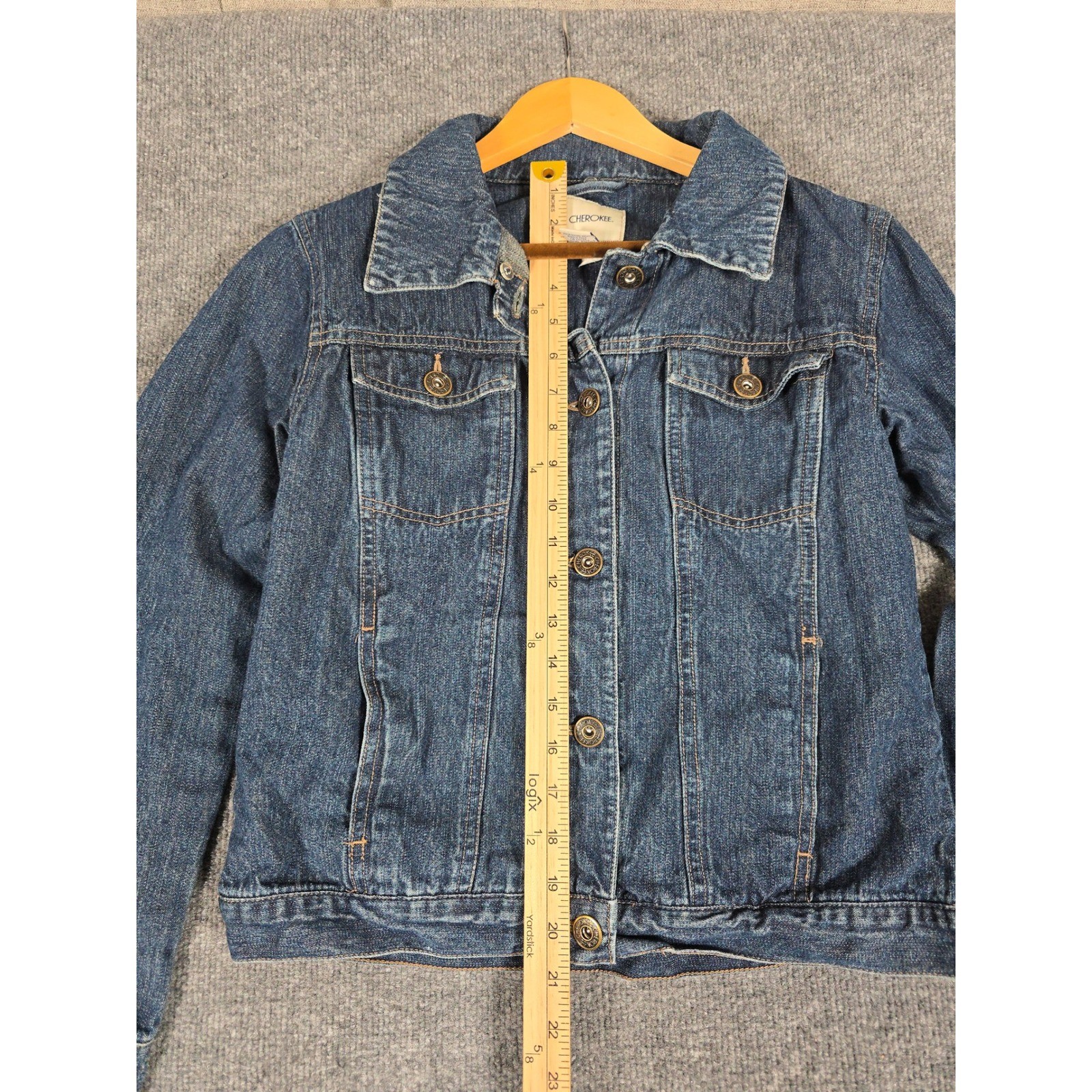 Cherokee Girls Denim Jacket Blue Button Front Trucker Style XL 14 16