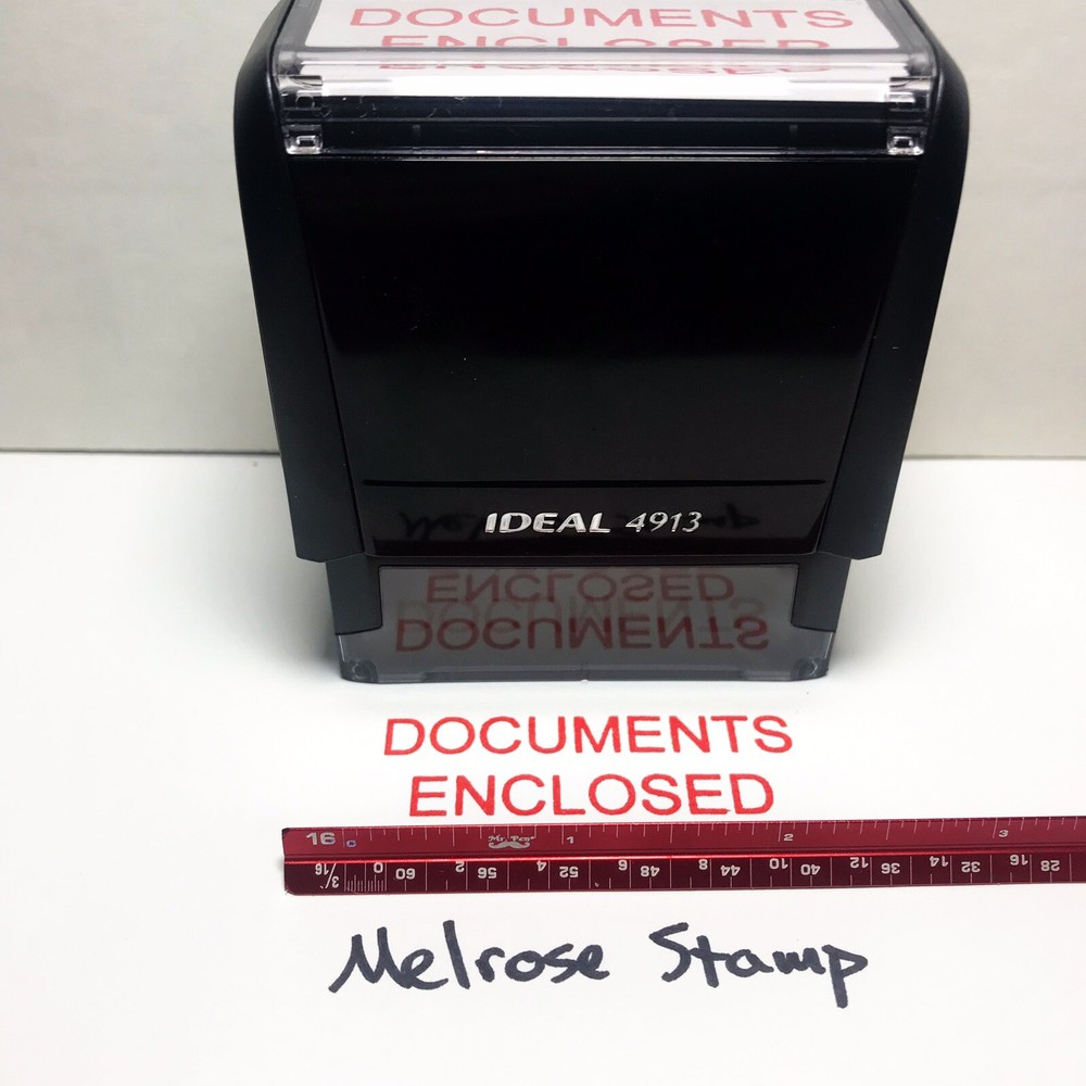 Documents Enclosed Rubber Stamp Self Inking Red Ink Ideal 4913