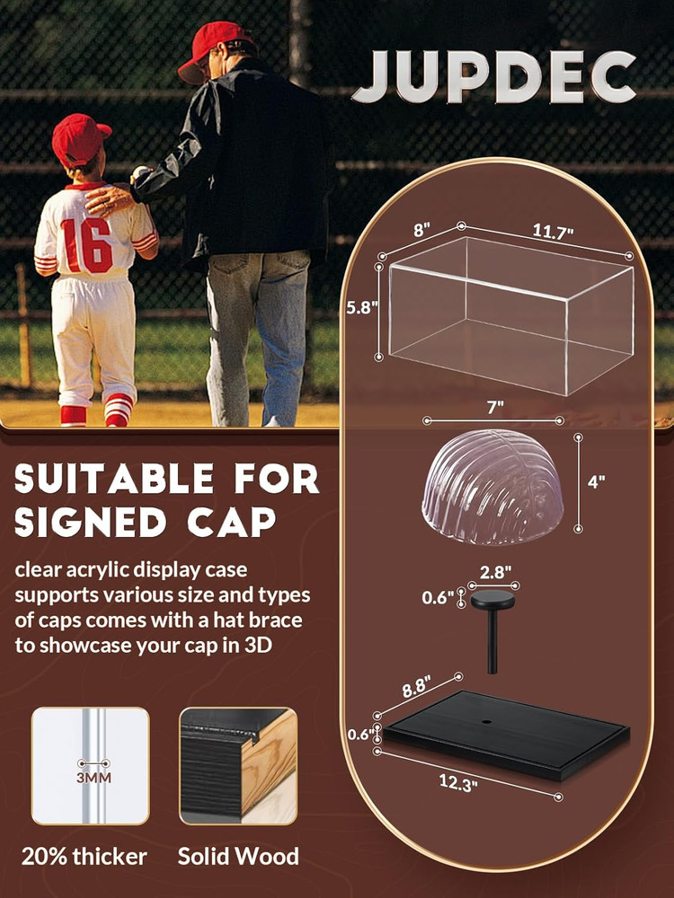 Jupdec Hat Display Case, Clear Acrylic Baseball Cap Display Box Stand, UV