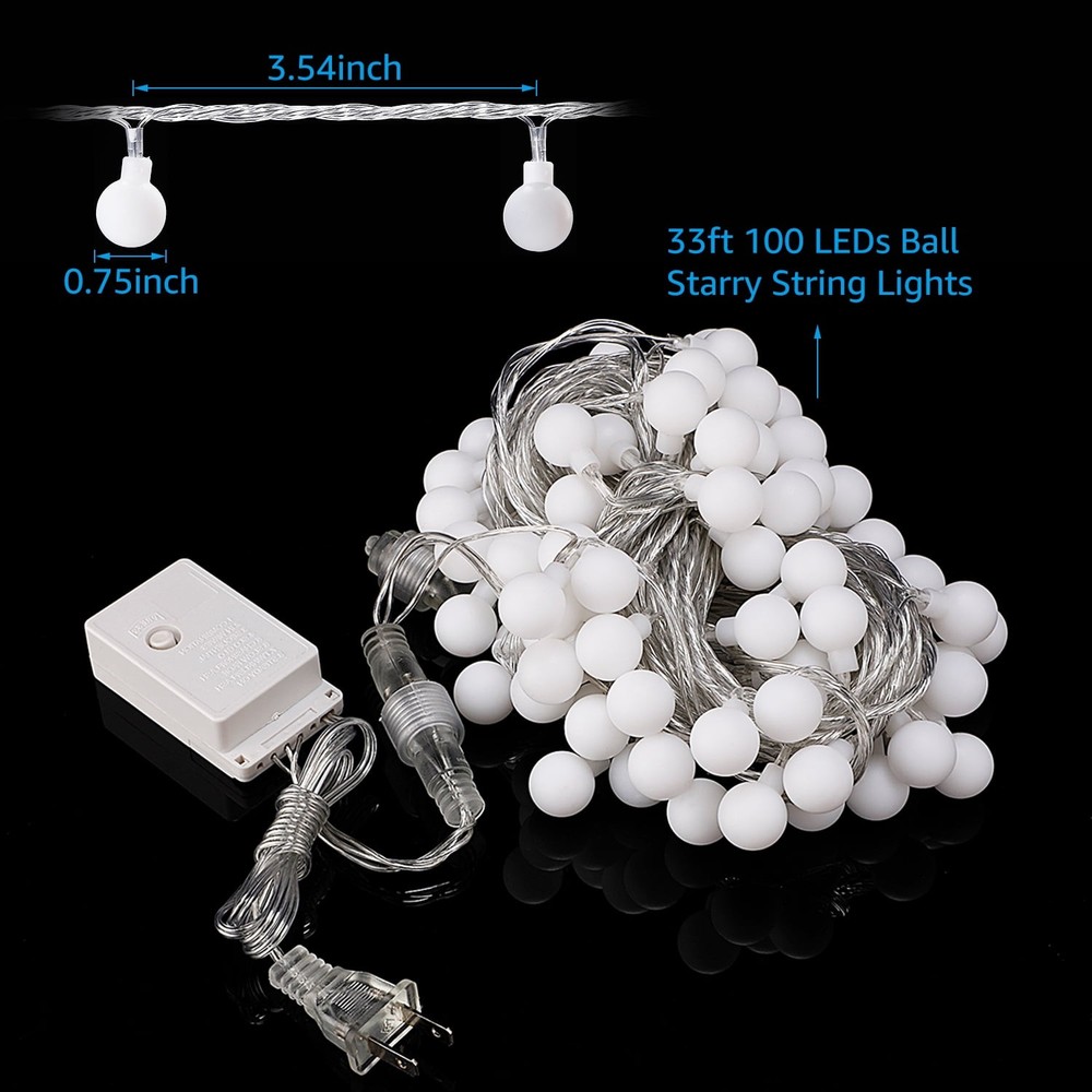 LED 100 LEDs Globe String Lights Waterproof Outdoor String Lights Extendable