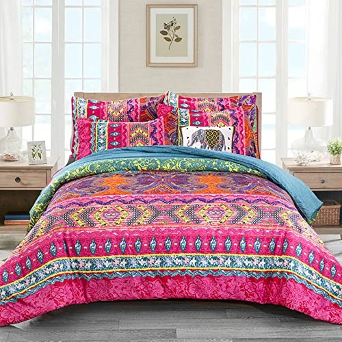 Bohemian Comforter Set Ultra Soft Microfiber Reversible Alternative Queen Boho