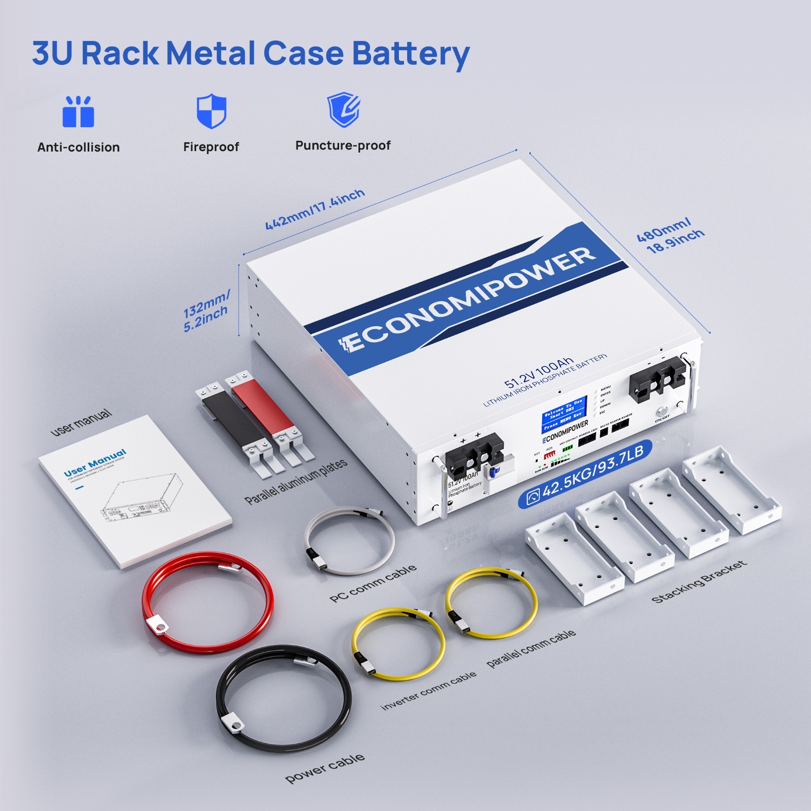 51.2V 48V LiFePO4 Lithium Battery 100Ah 200Ah 300Ah BMS For Home Solar Storage
