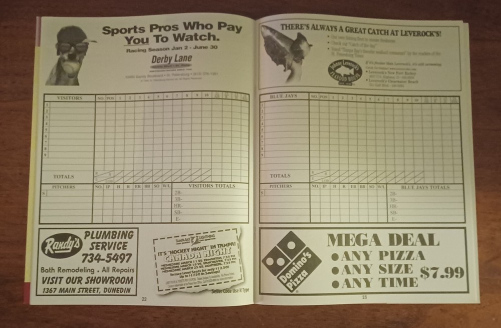 1998 Toronto Blue Jays Spring Training Baseball Program