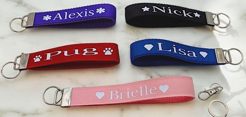 Personalized Solid Color Keychain Wristlet Keychains Key Fob Zipper Backpack