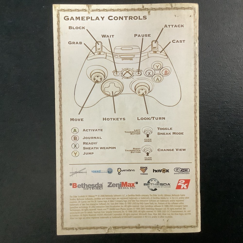 Elder Scrolls IV: Oblivion Microsoft Xbox 360 Instruction Manual Only