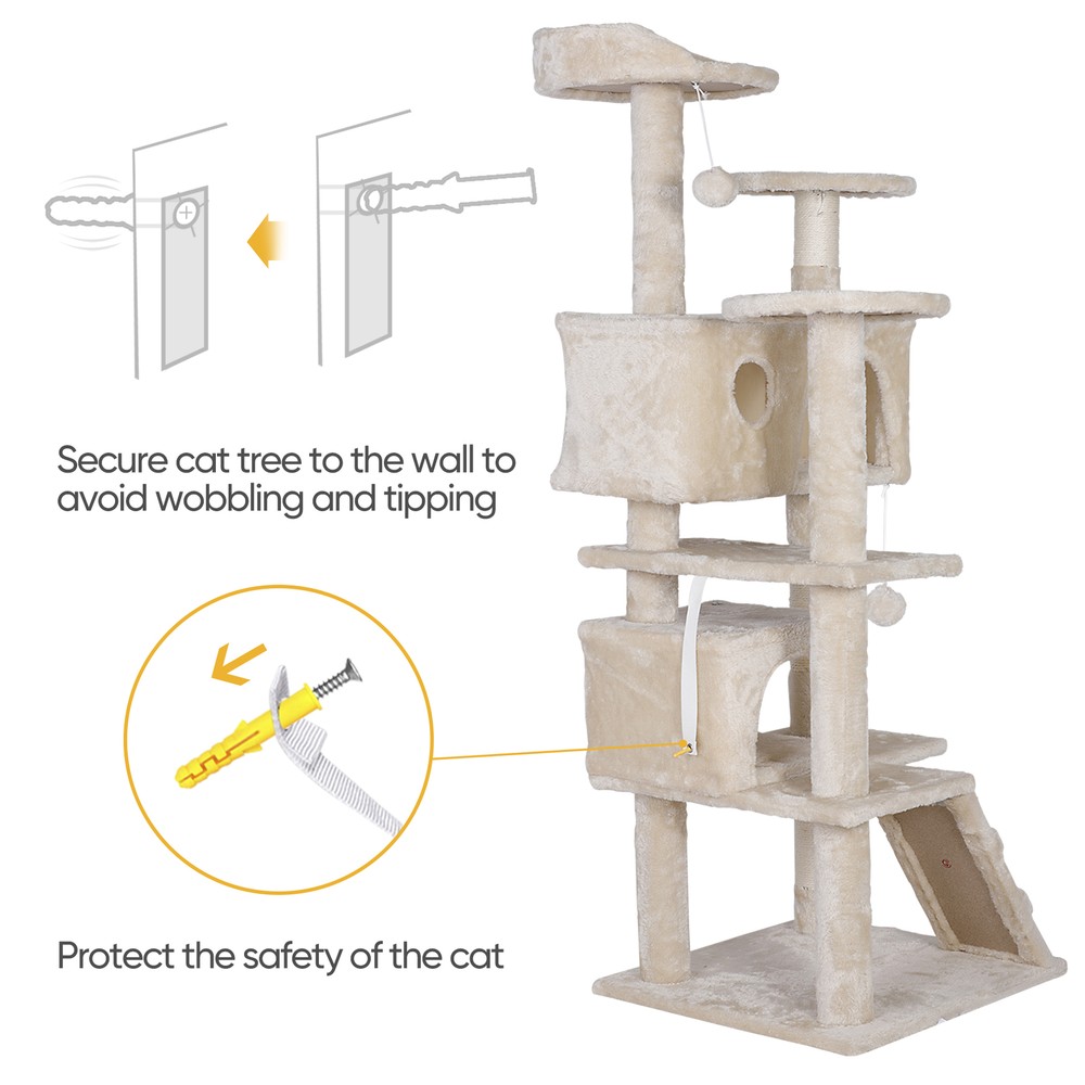 Multi-Level Cat Tree Condo Cat Tower Kitty Cat Scratching Post Beige Indoor